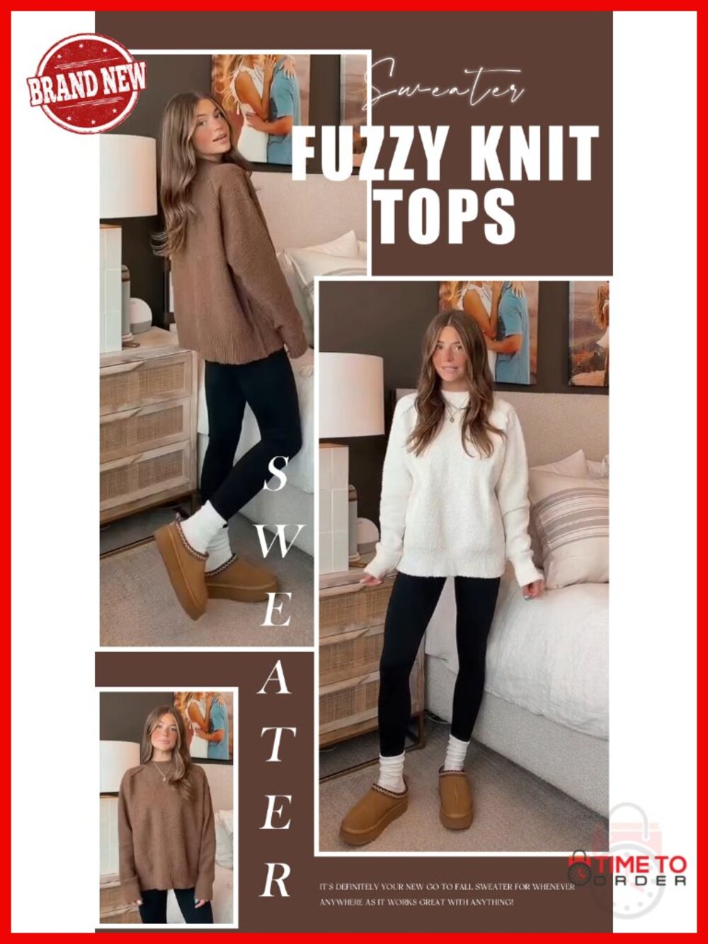 Oversized Fuzzy Knit Crewneck Long Sleeve Pullover Sweater - Picture 5 of 6